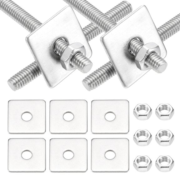 M4x40mm Fully Threaded Rod, 8Set 304 Stainless Steel Threaded Rods Bar Studs Right Hand Threads with Nut Square Washer for Structural Anchoring Fastening Screw