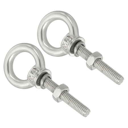 M4x60 3/16"x0.98" Stainless Steel Eye Bolts Threaded Screw Eyebolt Shoulder Ring with Nuts Washers 2 Set