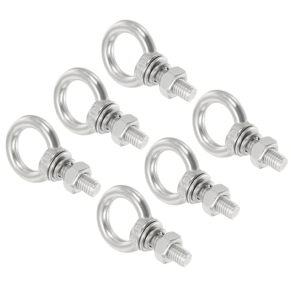 M4x60 3/16"x1.18" Stainless Steel Eye Bolts Threaded Screw Eyebolt Shoulder Ring with Nuts Washers 6 Set