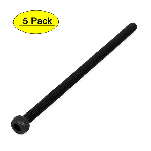 M4x75mm Fully Thread Hex Socket Head Knurled Cap Screw Bolt Black 5pcs
