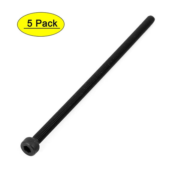 M4x90mm Fully Thread Hex Socket Head Knurled Cap Screw Bolt Black 5pcs