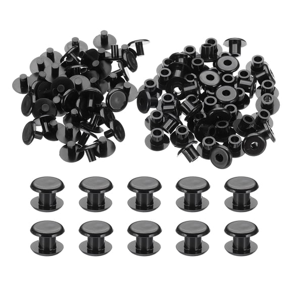 M5*5mm Plastic Binding Post, 50 Sets Plastic Chicago Screws Binding Screw Rivets Post Press-on Buckle for Leather Scrapbook Photo Albums, Black