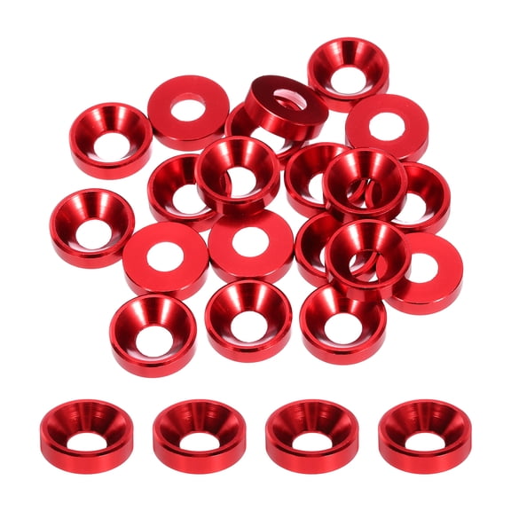 M5 Cone Cup Countersunk Washers,Hole Dia 5.1mm/0.2 Aluminum Gaskets for Screw RC 20PCS(Deep Red)