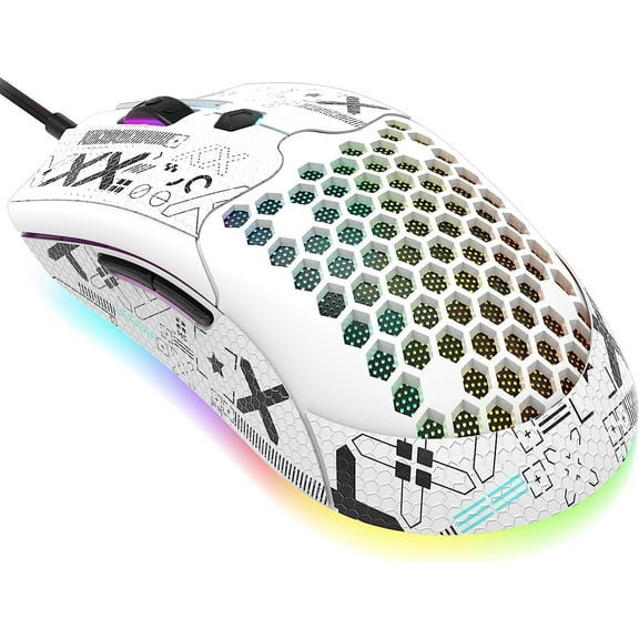M5 Lightweight Wired Gaming Mouse with 12000 DPI 6 Programmed Buttons,65G Honeycomb Shell,26 RGB Breathing Backlit Mice,Pixart 3325 Optical Sensor Gamer Mice