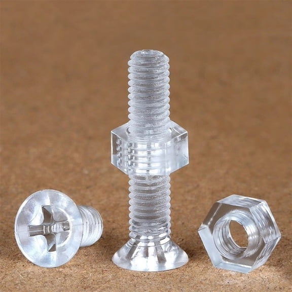 M5 PC Insulated Cross Flat Head Screws, 100set Transparent Countersunk Head Flat Machine Bolt Screw-Nut Combination