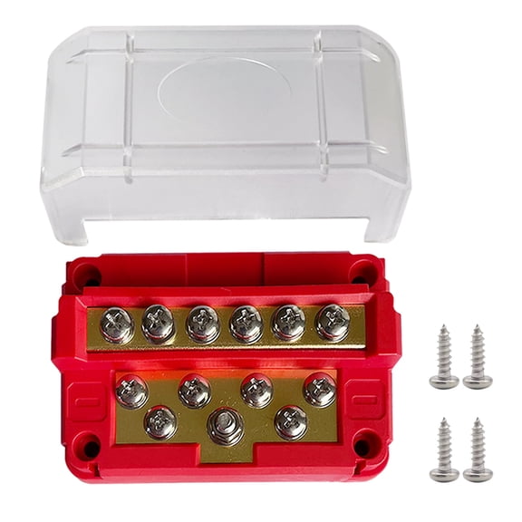 M5 Power Distribution Block with 12 M4 Screws, Ampper 3.4" Bus Bar 12V Power Distribution Terminal Block Battery Busbar for Car Audio Solar and More (Red)