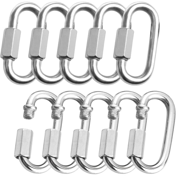 M5 Quick Link Oval Carabiner 10pcs 1/5 inch Stainless Steel Quick Links Chain Connector Locking Carabiner Clip for Outdoor (Swing Set, Shade Sails,