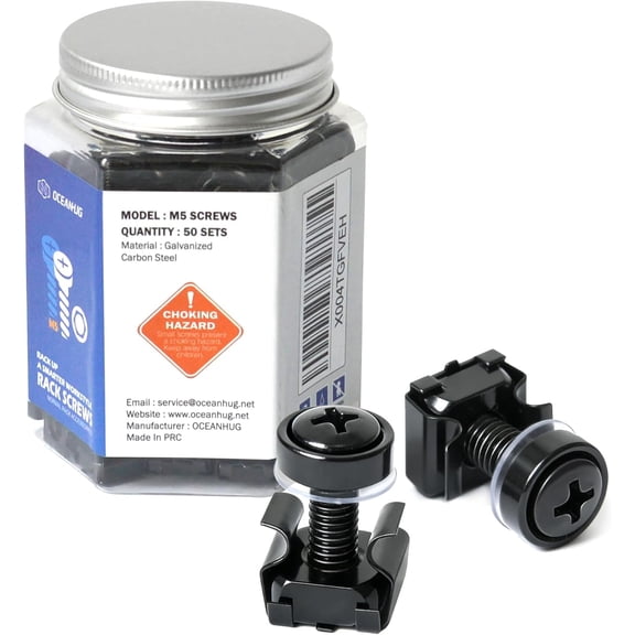 M5 Rack Screws 50 Sets,Zinc Plated Carbon Steel with Cage Nuts, Crown Washers & Plastic Washers, for Network Racks, Switches, PDUs and Server Cabinets