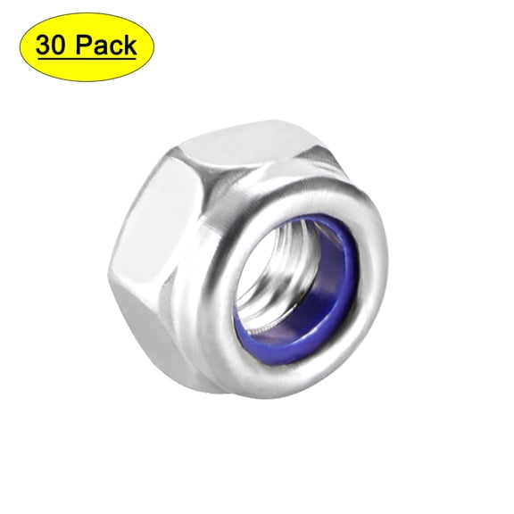 M5 x 0.8mm Nylon Insert Hex Lock Nuts, 304 Stainless Steel, 30 Pcs