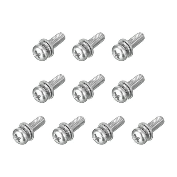 M5 x 16mm 304 Stainless Steel Phillips Pan Head Machine Screws Bolts Combine with Spring Washer and Plain Washers 10Pack