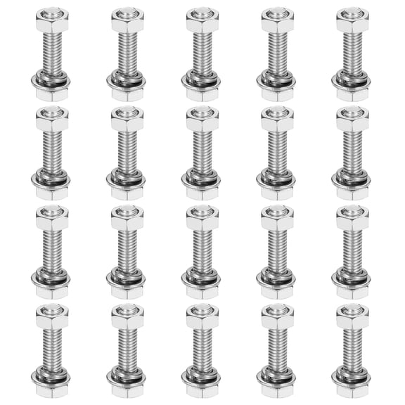 M5 x 20mm 304 Stainless Steel Hex Head Screws Bolts, Nuts, Flat & Lock Washers Assortment Kit, 20 Sets