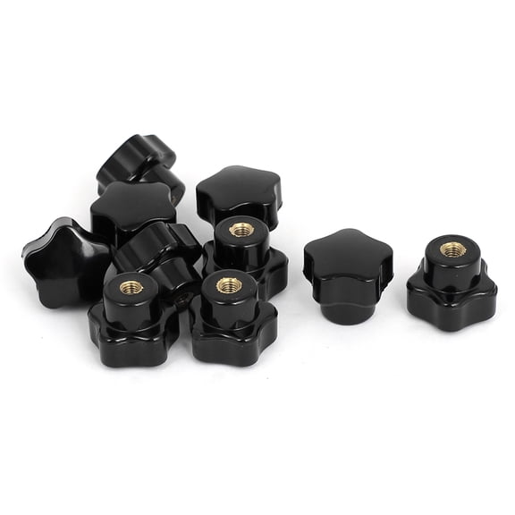 M5 x 25mm Female Thread Plastic Star Head Clamping Knob Jig Black 10pcs