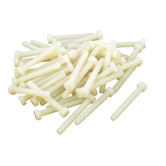 M5 x 40mm Threaded Nylon Metric Hex Head Cap Screw Bolt White 50 Pcs
