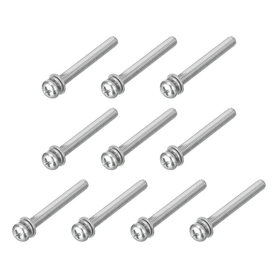 M5 x 50mm 304 Stainless Steel Phillips Pan Head Machine Screws Bolts Combine with Spring Washer and Plain Washers 10Pack