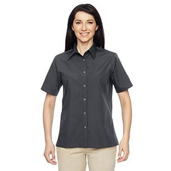 M545W Harriton Ladies Advantage Snap Closure Short-Sleeve Shirt Dark Charcoal XL