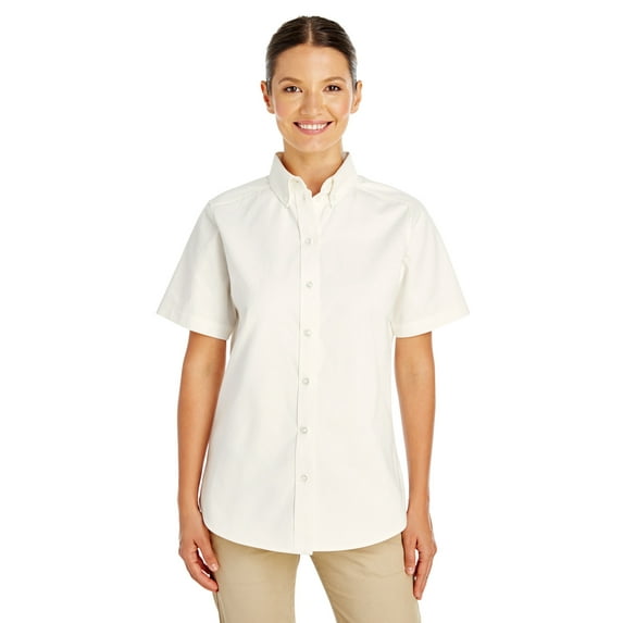 M582W Harriton Ladies Foundation 100% Cotton Short-Sleeve Twill Shirt White L