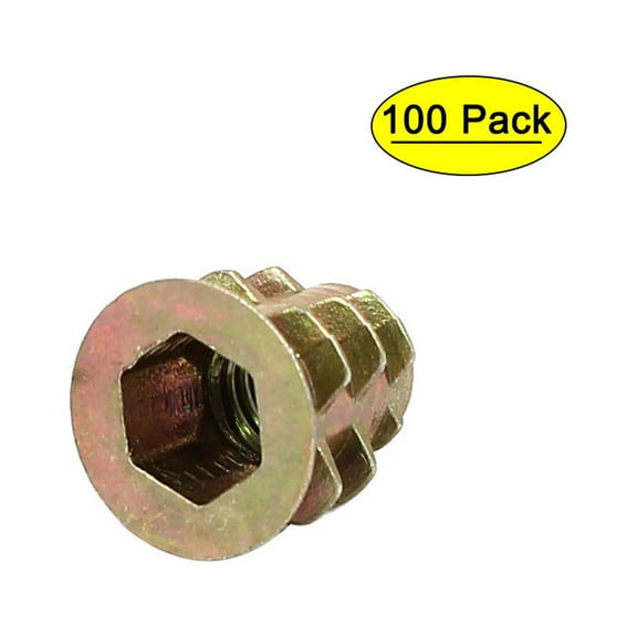 M5x10mm Interface Hex Socket Threaded Insert Nuts 100Pcs for Wood Furniture