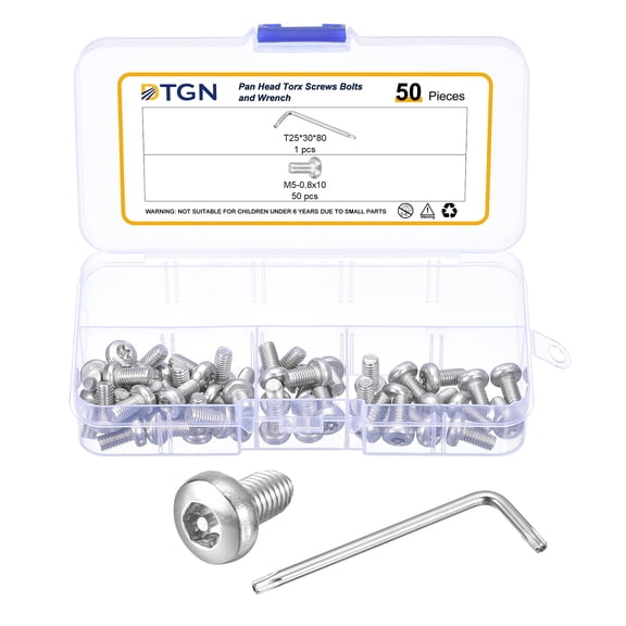 M5x10mm Pan Head Torx Security Screw - 50Pack - Stainless Steel - Silver