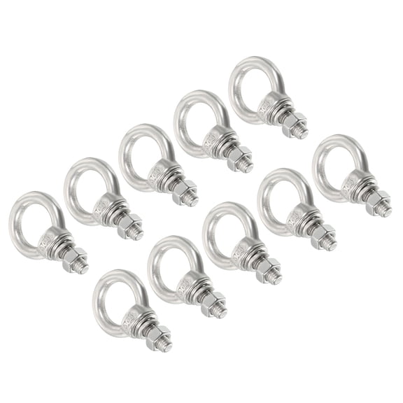 M5x11 1/5"x7/16" Stainless Steel Eye Bolts Threaded Screw Eyebolt Shoulder Ring with Nuts Washers, 10 Set