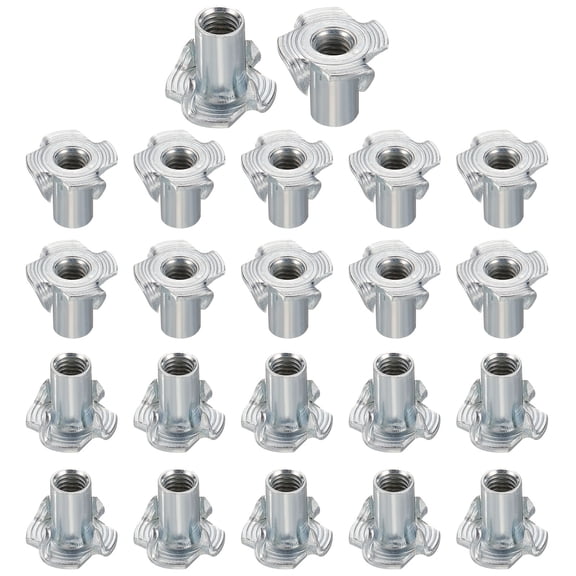 M5x12mm T-Nuts 4 Pronged 0.57" x 0.47" Tee Nut Carbon Steel Fully Thread 100packs