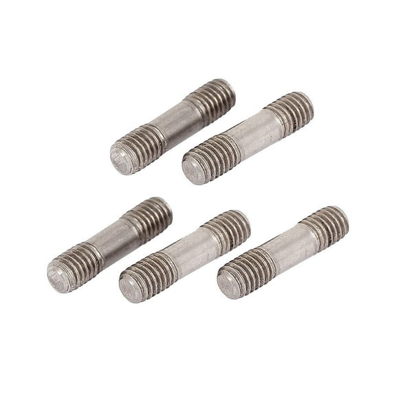 M5x20mm Stainless Steel Double End Threaded Stud Screw Bolt Silver Tone 5Pcs