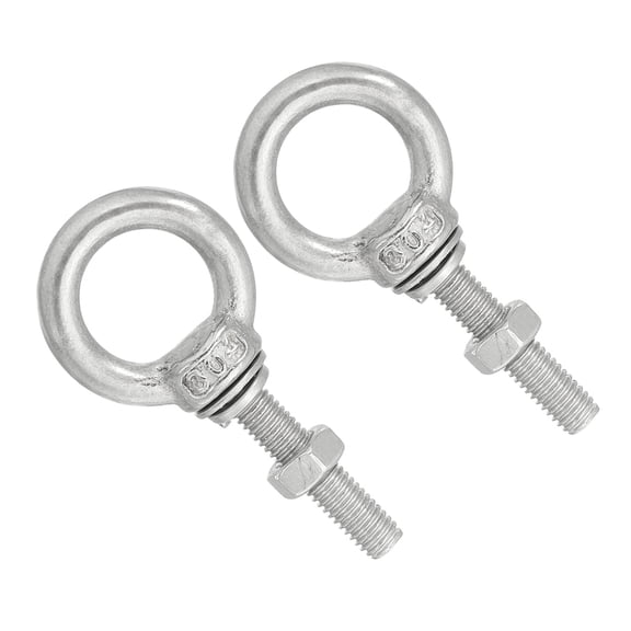 M5x60 3/16"x0.98" Stainless Steel Eye Bolts Threaded Screw Eyebolt Shoulder Ring with Nuts Washers 2 Set