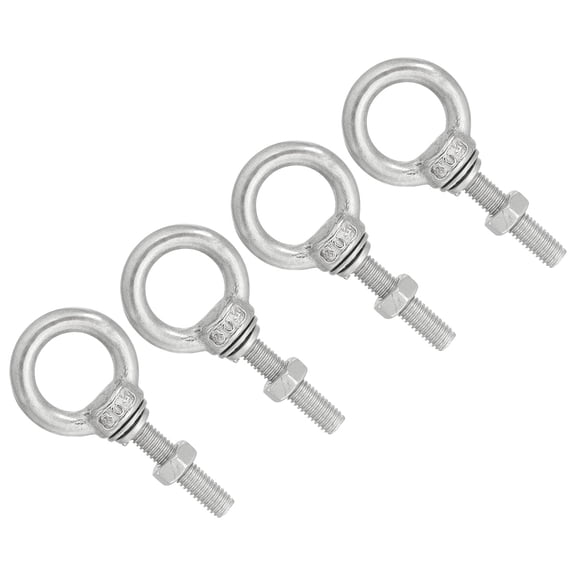 M5x60 3/16"x0.98" Stainless Steel Eye Bolts Threaded Screw Eyebolt Shoulder Ring with Nuts Washers 4 Set