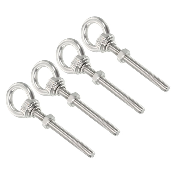 M5x60 3/16"x1.97" Stainless Steel Eye Bolts Threaded Screw Eyebolt Shoulder Ring with Nuts Washers 4 Set