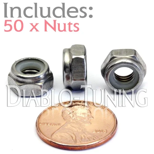 M6-1.0 / 6Mm - Qty 50 - Nylon Insert Hex Lock Nut Din 985 - A2 Stainless Steel