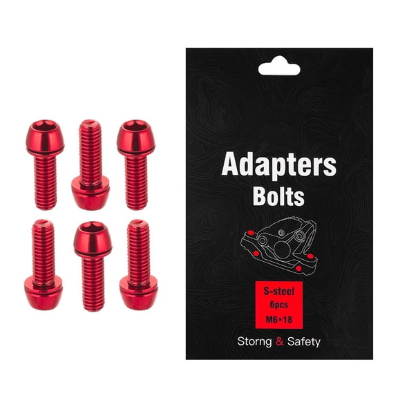 M6 18mm Bike Disc Brake Clamp Adapter Bolts, Set of 6 Stainless Steel Screws with PVD Coating and Thread Rolling for Reliable Brake Clamp Fixing (Red)
