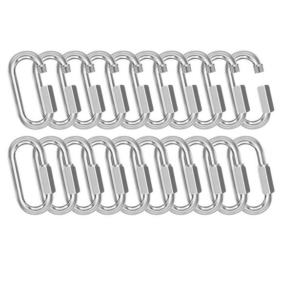 M6-20Pcs Quick Links Chain Connectors, 1/4In Galvanized Chain Locking Carabiners Hooks, 620LBS Heavy Duty Thread Clips