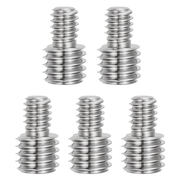 M6 to 3/8"-16UNC Double End Threaded Stud Screw Bolt, 5 Pack 303 Stainless Steel Rod Bolts Thread Reducer Adapter for Camera Furniture Hardware, 16mm Long