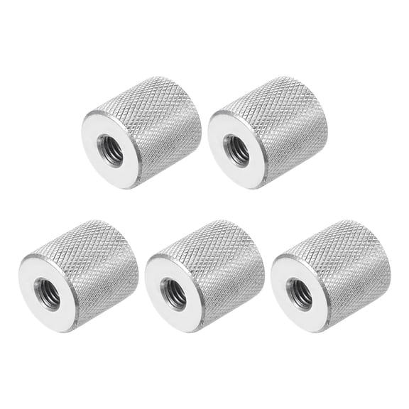 M6 5 Pack 304 Stainless Steel Round Knurled Connector Nuts,0.63"OD x 0.63"H