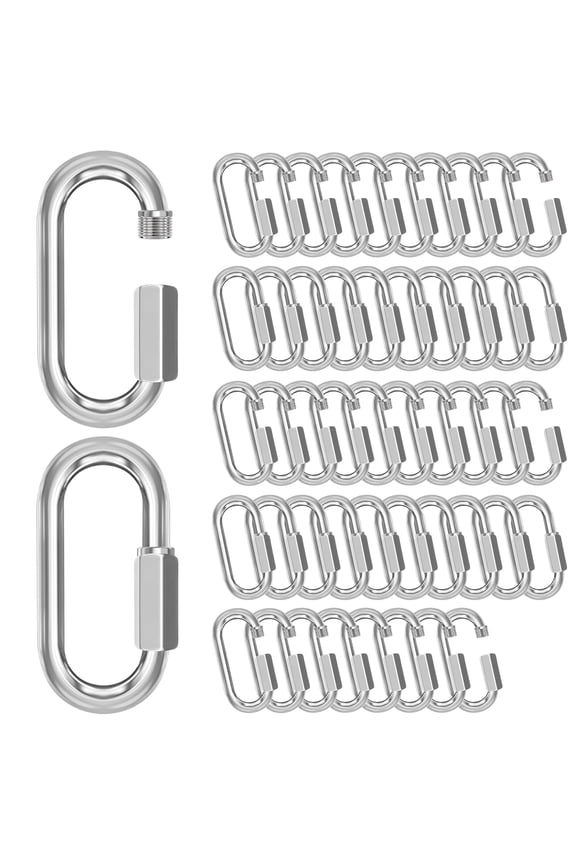M6-50 Pack 2.3 Quick Links Chain Connectors, 1/4 Galvanized Locking Hooks, 620LBS Heavy Duty Thread Link Clips, Twist Oval Keychain D Shape for Swing, Backpack, Key Ring