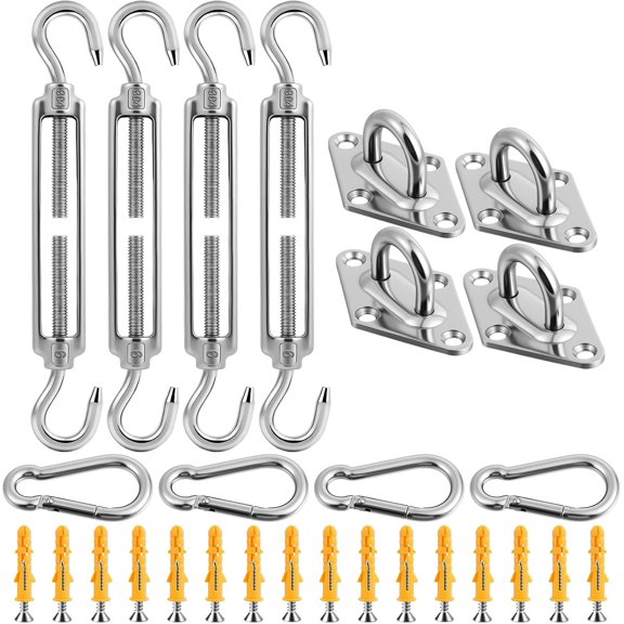 M6 Awning Attachment Set, 304 Stainless Steel, Heavy Duty Sun Shade Sail Stainless Steel Hardware Kit for Square and Triangle Gardens, Awning Installation Attachment Accessories