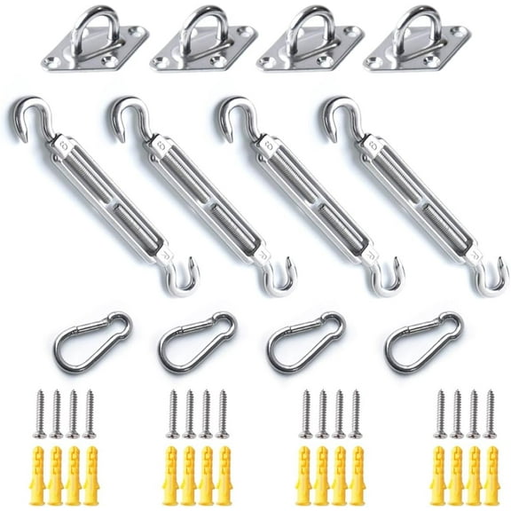M6 Awning Attachment Set, Shade Sail Installation Kit, 304 Stainless Steel Anti-Rust Hardware, 12-Piece Set with 16 Screws for Square and Triangular Shade Sails