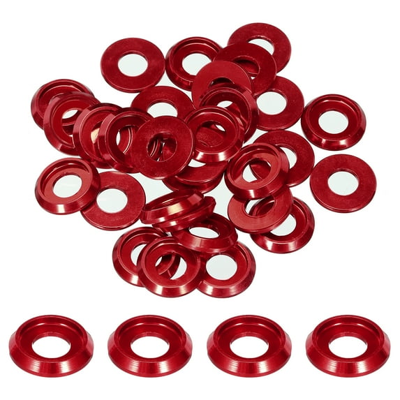 M6 Cone Cup Countersunk Washers,Hole Dia 6mm/0.24" Aluminum 30PCS, Red
