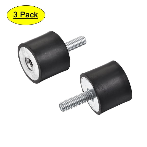 M6 D25mmxH20mm Male/Female Rubber Mounts Zinc Plating 3Pack