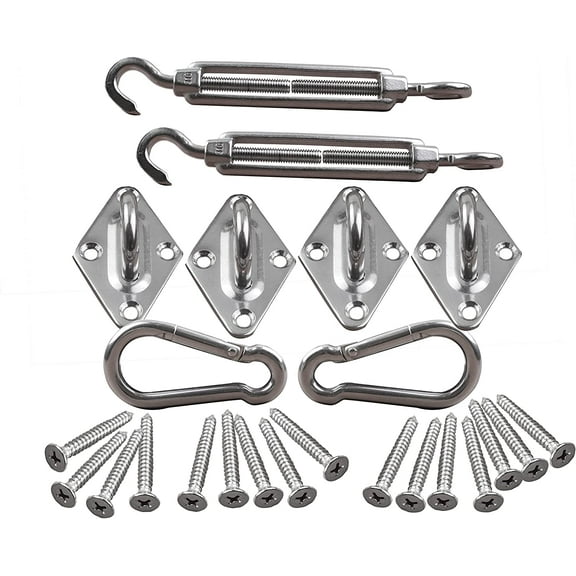 M6 Heavy Duty 316 stainless Steel Sun Shade Sail Fixing Kit, 24pcs Shade Sail Hardware Kit Shade Sail Installation for Garden Triangle and Square