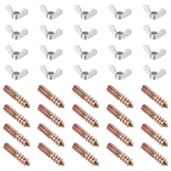 M6 Hex Head Double Ended Screws Butterfly Nut Steel 40pcs Fastener