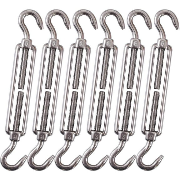 M6 Hook & Hook/C to C Turnbuckle 304 Stainless Steel, Hardware Kit for Wire Rope Tension Heavy Duty, for Sun Shade, Tent Installation, Anti-Rust, 6 Packs