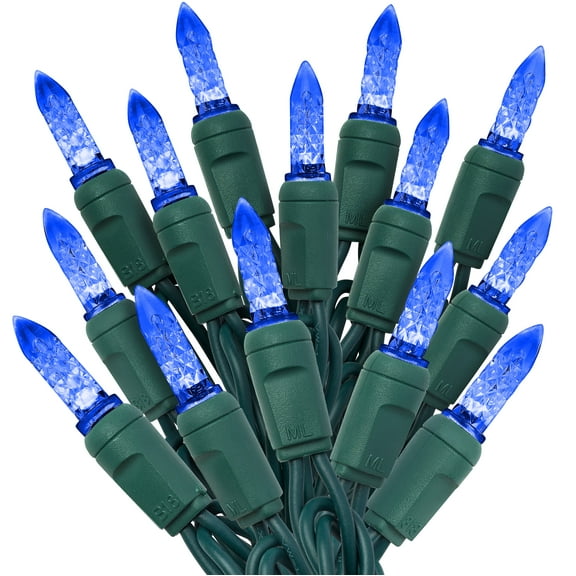 HLO Lighting Blue M6 LED Christmas Lights | Faceted Mini Christmas Light Strings | 70 Lights Count
