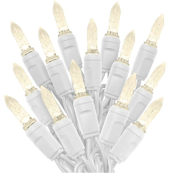 HLO Lighting Sun Warm White M6 LED Christmas Lights | Faceted Mini Christmas Light Strings | 70 Lights Count | White Wire