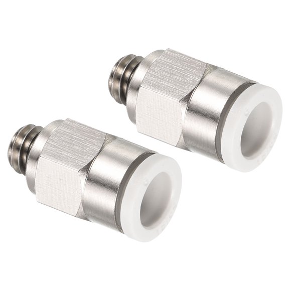 M6 Push to Fit 6mm OD Hose Connect Fittings, 2 Pack, White & Silver Tone