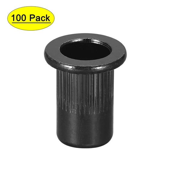 M6 Rivet Nuts Carbon Steel Zinc-Plated Knurled Flat Head Threaded Insert Nut Black 100 Pcs