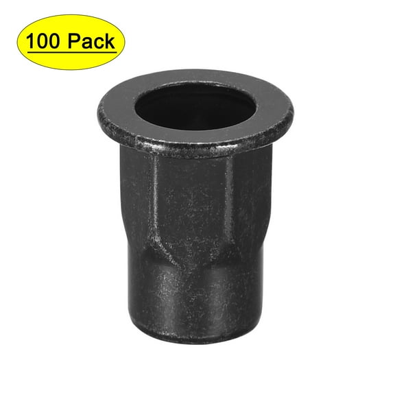 M6 Rivet Nuts, Thread Half Hexagonal Carbon Steel Zinc-Plated Flat Head Threaded Insert Nut Black 100 Pcs