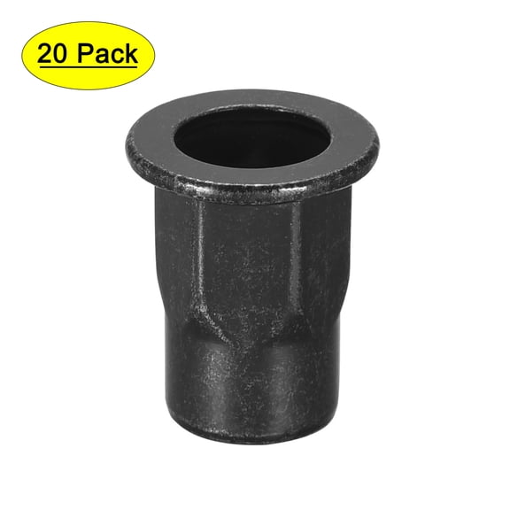 M6 Rivet Nuts, Thread Half Hexagonal Carbon Steel Zinc-Plated Flat Head Threaded Insert Nut Black 20 Pcs