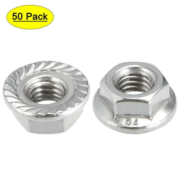 M6 Serrated Flange Hex Lock Nuts 201 Stainless Steel 50 Pcs