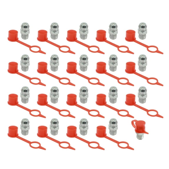 M6 Silver Tone Thread Straight Grease Nipple Fittings w/ Red Dust Cap for Car 20 Set