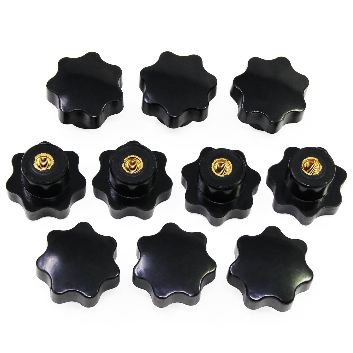M6 Star Knobs, Female Thread Knurled Knob, Black Plastic Handle Tightening Knobs for Mechanical Equipment
